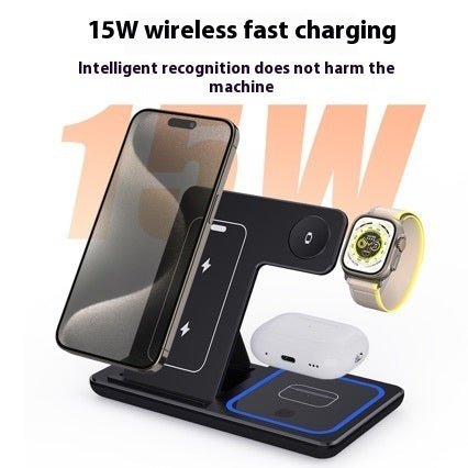 15W 3 In 1 LED Fast Wireless Charger Stand Foldable Charging Station For Smart Phone 15 14 13 12 11 IWatch 9 8 7 6 5 Airpods Pro - QuickBuy