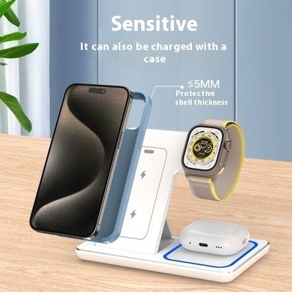 15W 3 In 1 LED Fast Wireless Charger Stand Foldable Charging Station For Smart Phone 15 14 13 12 11 IWatch 9 8 7 6 5 Airpods Pro - QuickBuy