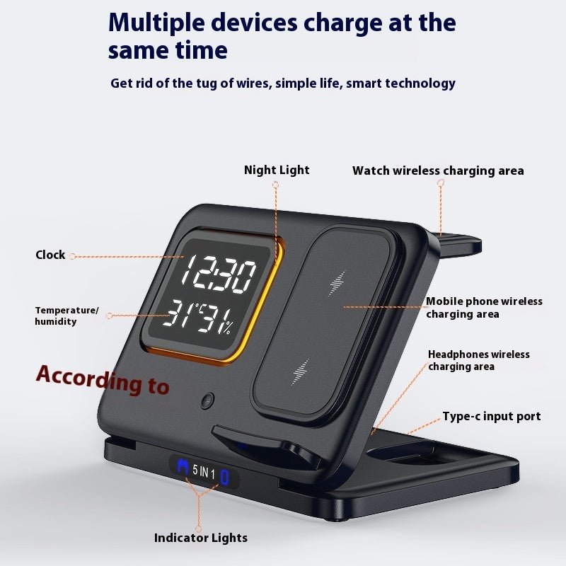 15W Wireless Chargers Stand 5 In1 LED Digital Alarm Clock Fast Charging Dock Station - QuickBuy