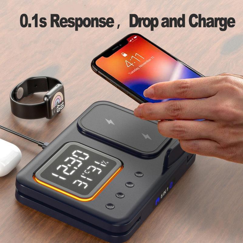 15W Wireless Chargers Stand 5 In1 LED Digital Alarm Clock Fast Charging Dock Station - QuickBuy