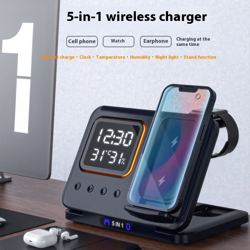 15W Wireless Chargers Stand 5 In1 LED Digital Alarm Clock Fast Charging Dock Station - QuickBuy