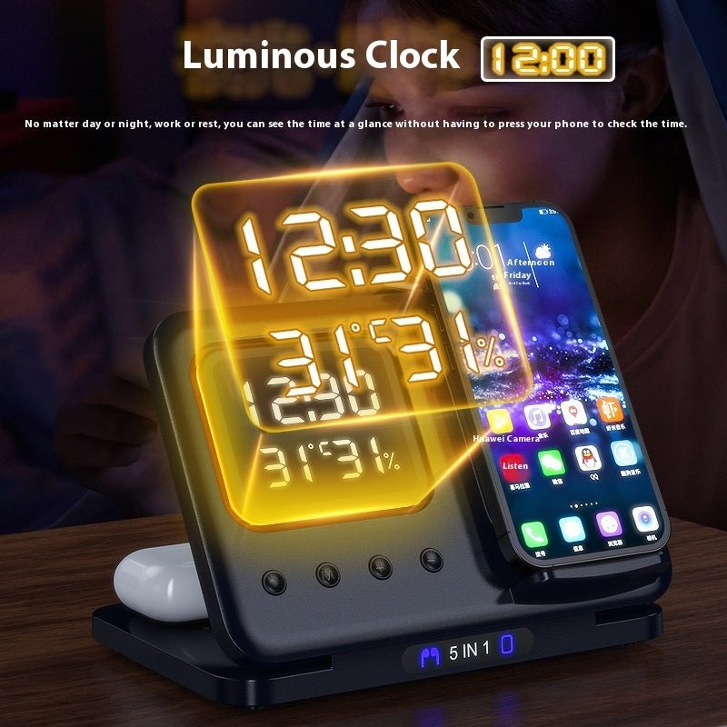 15W Wireless Chargers Stand 5 In1 LED Digital Alarm Clock Fast Charging Dock Station - QuickBuy