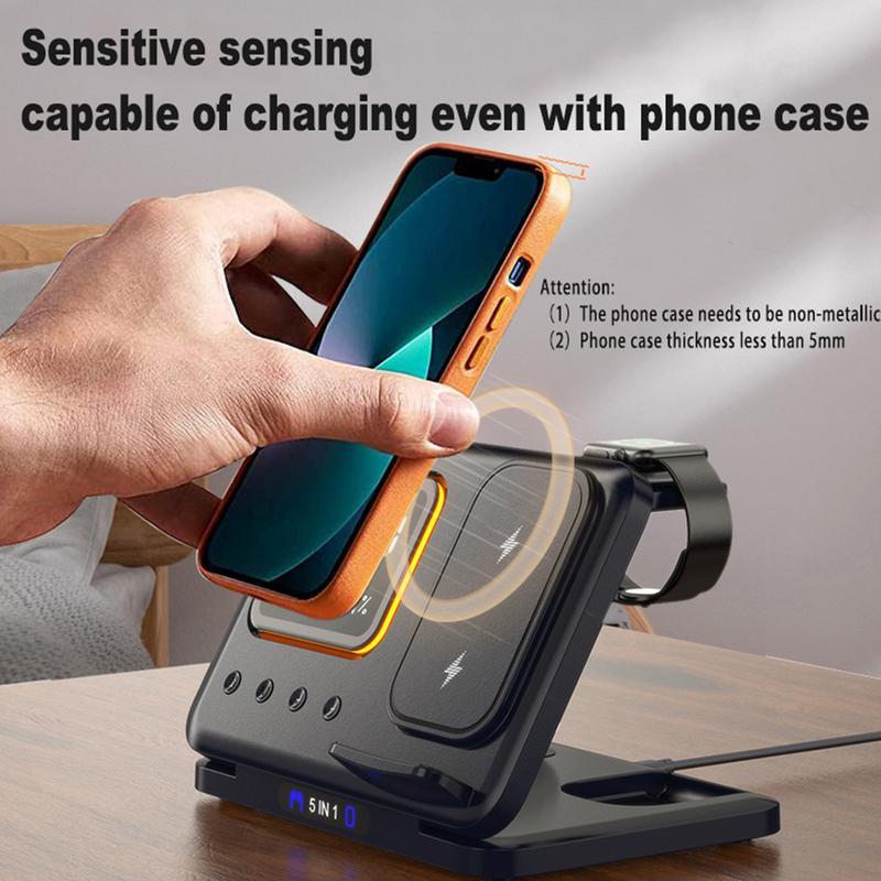 15W Wireless Chargers Stand 5 In1 LED Digital Alarm Clock Fast Charging Dock Station - QuickBuy
