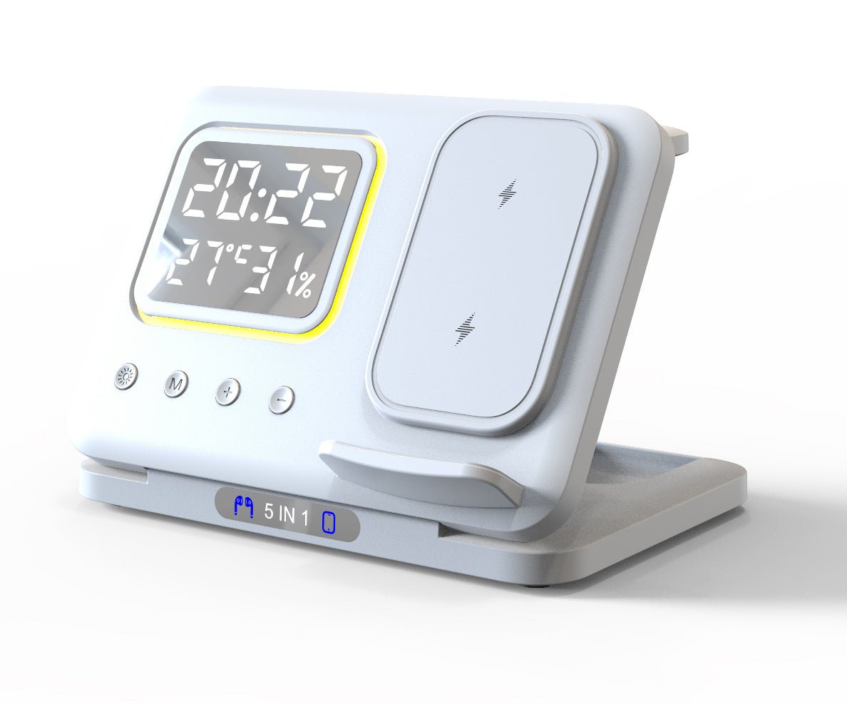 15W Wireless Chargers Stand 5 In1 LED Digital Alarm Clock Fast Charging Dock Station - QuickBuy