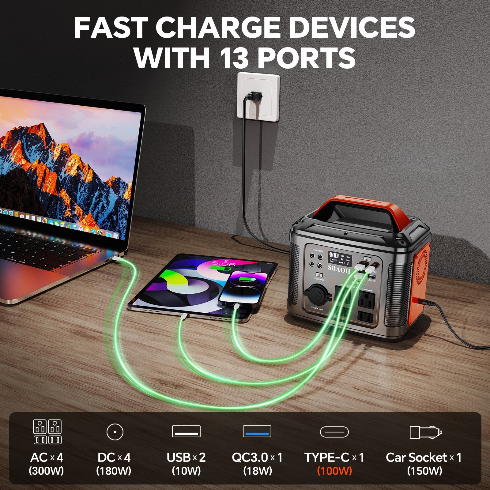 300W Portable Power Station, 296Wh Backup Lithium Battery, Solar Generator For Outdoors Camping Travel Hunting Blackout ,60W Solar Panel Is Included - QuickBuy