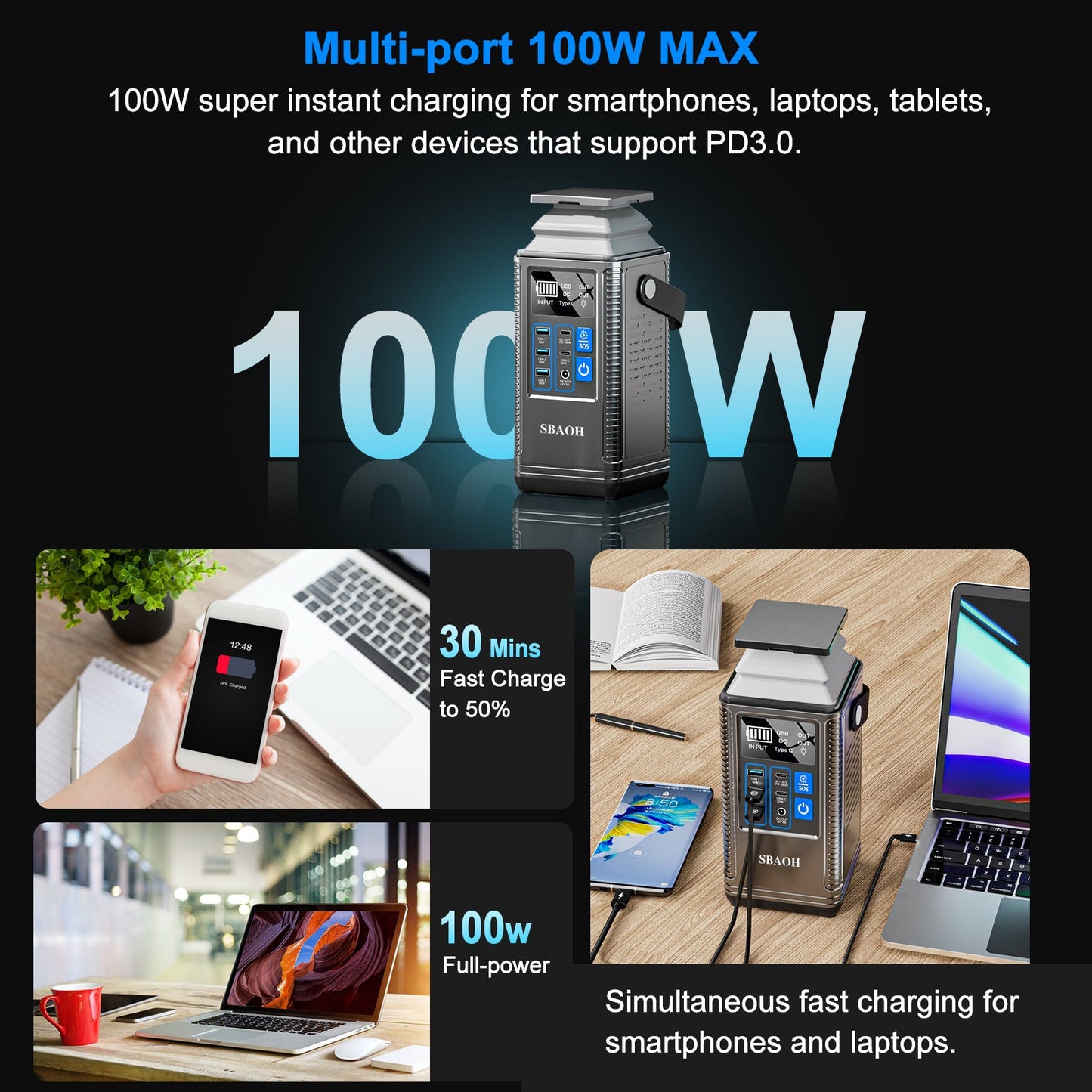 Camping Power Station 296Wh Power Bank 80000mAh Lithium Battery Outdoor Solar Generator USB Port Supply - QuickBuy