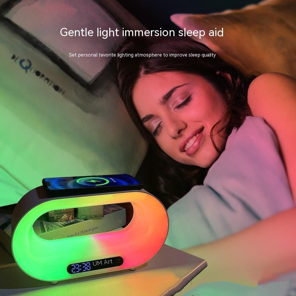 Multi - function 3 In 1 LED Night Light APP Control RGB Atmosphere Desk Lamp Smart Multifunctional Wireless Charger Alarm Clock - QuickBuy