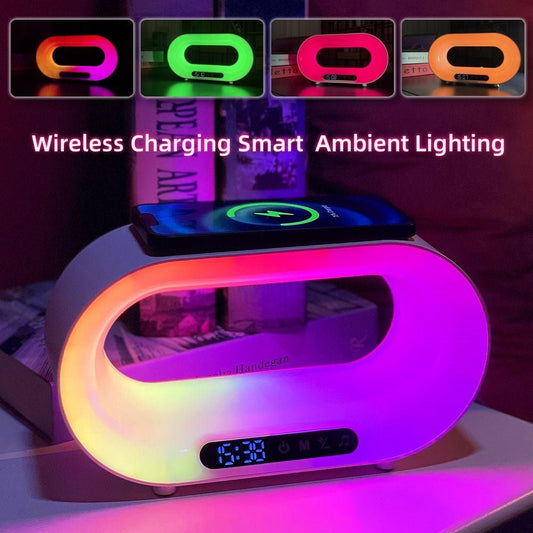 Multi - function 3 In 1 LED Night Light APP Control RGB Atmosphere Desk Lamp Smart Multifunctional Wireless Charger Alarm Clock - QuickBuy