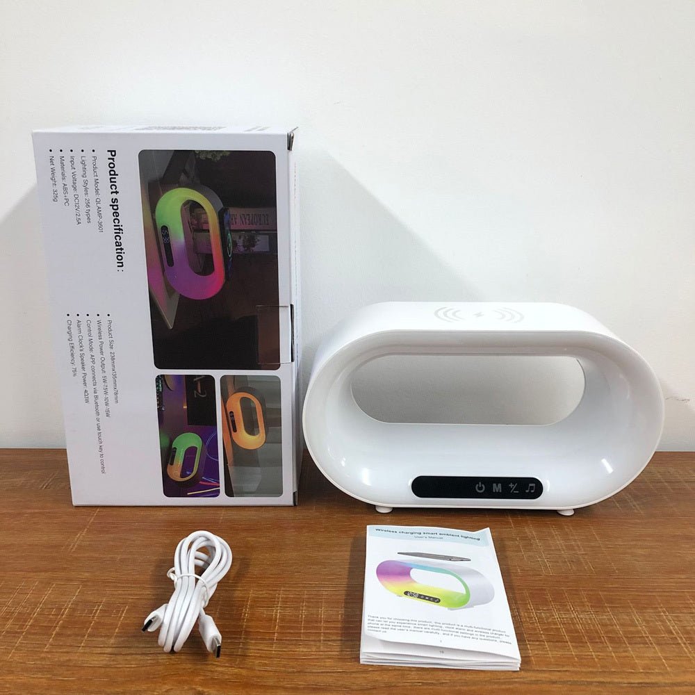Multi - function 3 In 1 LED Night Light APP Control RGB Atmosphere Desk Lamp Smart Multifunctional Wireless Charger Alarm Clock - QuickBuy