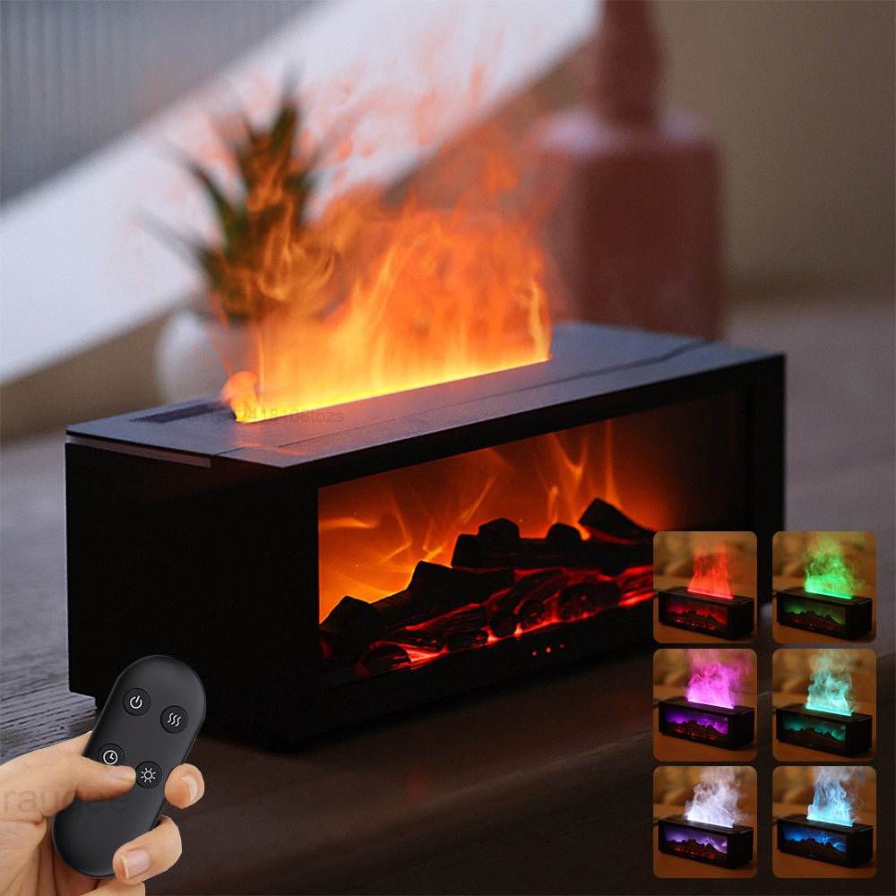New Flame Aromatherapy Machine Colorful Essential Oil Diffuser Home Large Fog Volume Flame Humidifier 3D Flame Fireplace Machine - QuickBuy