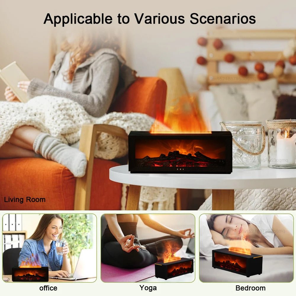 New Flame Aromatherapy Machine Colorful Essential Oil Diffuser Home Large Fog Volume Flame Humidifier 3D Flame Fireplace Machine - QuickBuy
