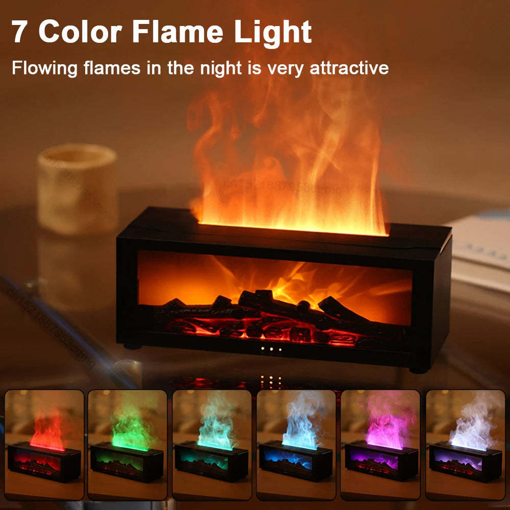 New Flame Aromatherapy Machine Colorful Essential Oil Diffuser Home Large Fog Volume Flame Humidifier 3D Flame Fireplace Machine - QuickBuy
