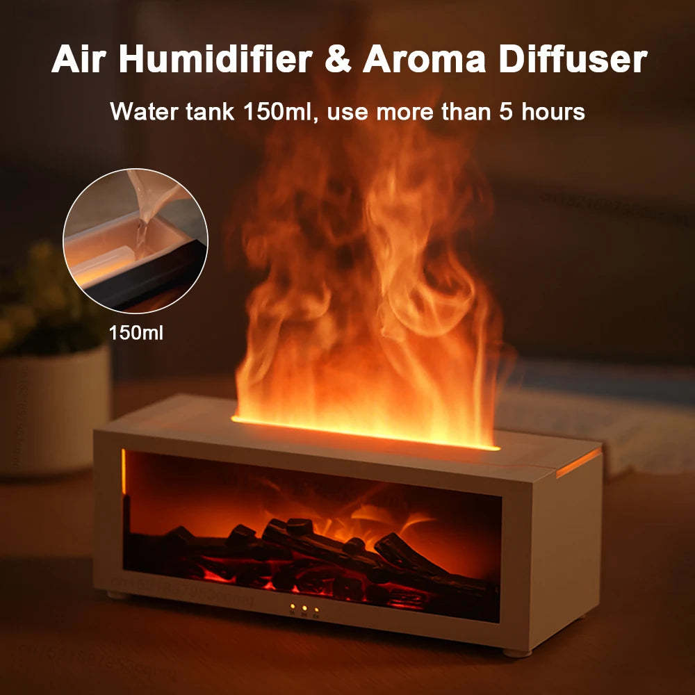 New Flame Aromatherapy Machine Colorful Essential Oil Diffuser Home Large Fog Volume Flame Humidifier 3D Flame Fireplace Machine - QuickBuy