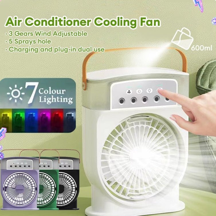 Portable USB Air Conditioner Cooling Fan With 5 Sprays 7 Color Light 600ML Water Tank Spray Mist Air Cooler Humidifiers - QuickBuy