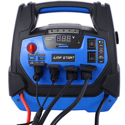 Rechargeable Jump Starter For Gas Diesel Vehicles - 1800 Amps With Air Compressor And AC, 12V DC, USB Power Station - QuickBuy