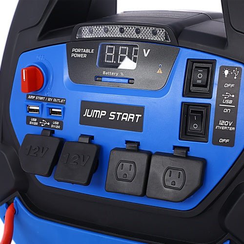 Rechargeable Jump Starter For Gas Diesel Vehicles - 1800 Amps With Air Compressor And AC, 12V DC, USB Power Station - QuickBuy