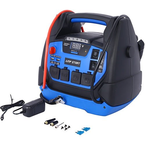 Rechargeable Jump Starter For Gas Diesel Vehicles - 1800 Amps With Air Compressor And AC, 12V DC, USB Power Station - QuickBuy