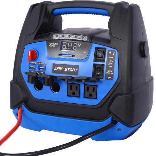 Rechargeable Jump Starter For Gas Diesel Vehicles - 1800 Amps With Air Compressor And AC, 12V DC, USB Power Station - QuickBuy