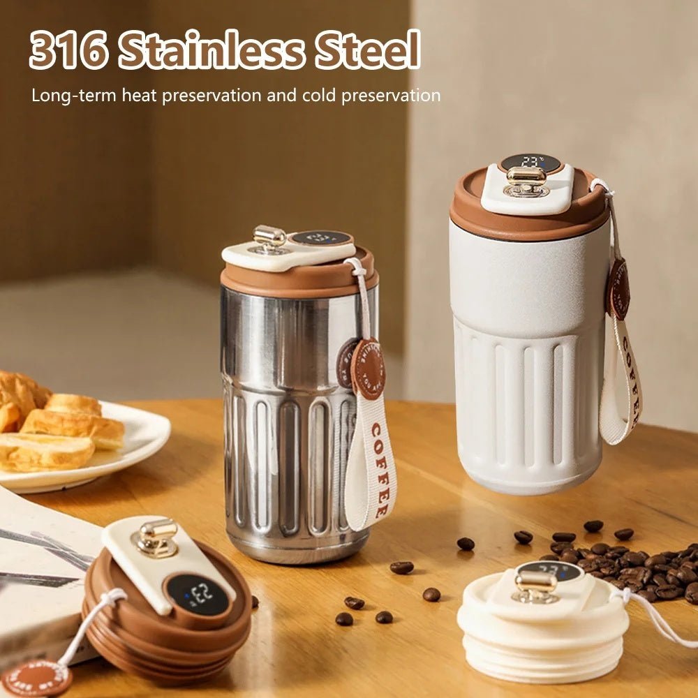 Smart Digital Thermal Bottle Portable Coffee Mug Stainless Steel Water Bottle In - Car Insulated Cup Keep Cold Vacuum Flasks 450ml - QuickBuy